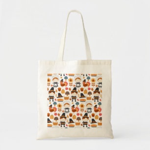 Thanksgiving Pilgrims Harvest Pattern Tote Bag