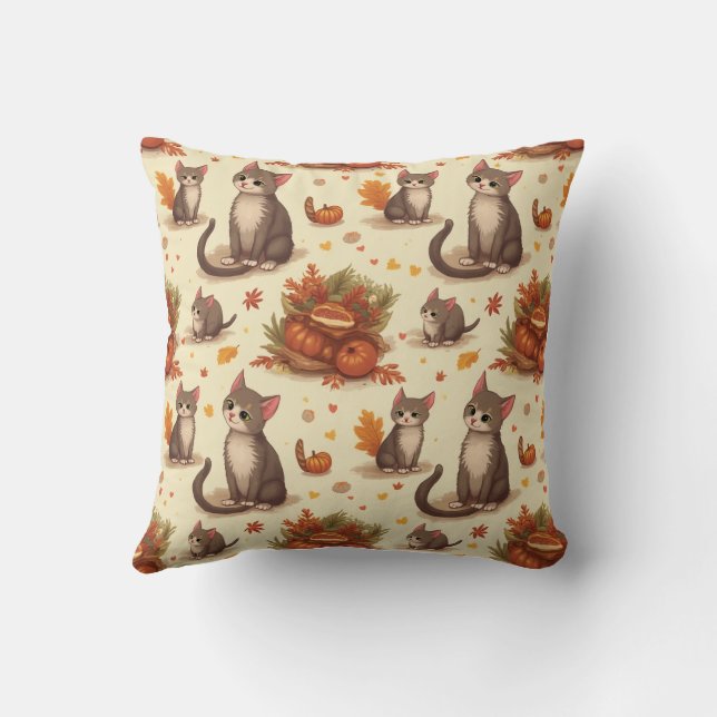 Thanksgiving pillow cushion with cats (Back)