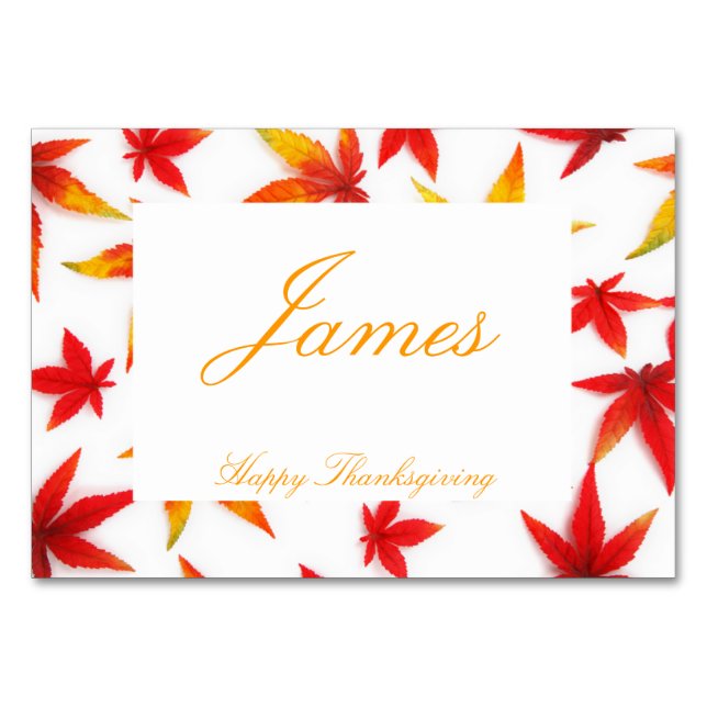 Thanksgiving Place Cards With Autumn Leaves (Front)