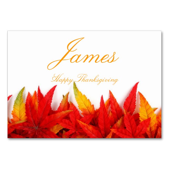 Thanksgiving Place Cards With Fall Leaves (Front)