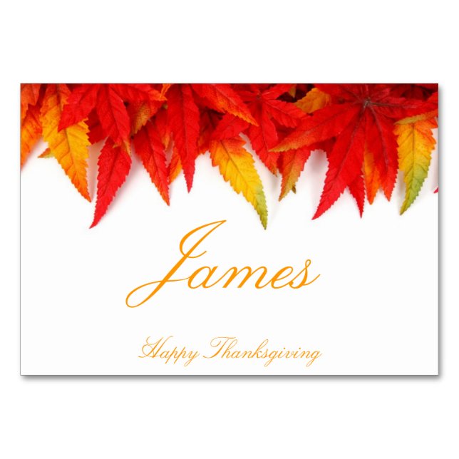 Thanksgiving Place Cards With Fall Leaves (Front)