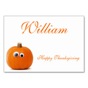 Thanksgiving Place Cards With Funny Pumpkin