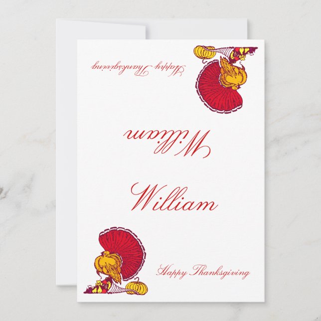 Thanksgiving Place Cards With Turkey (Front)