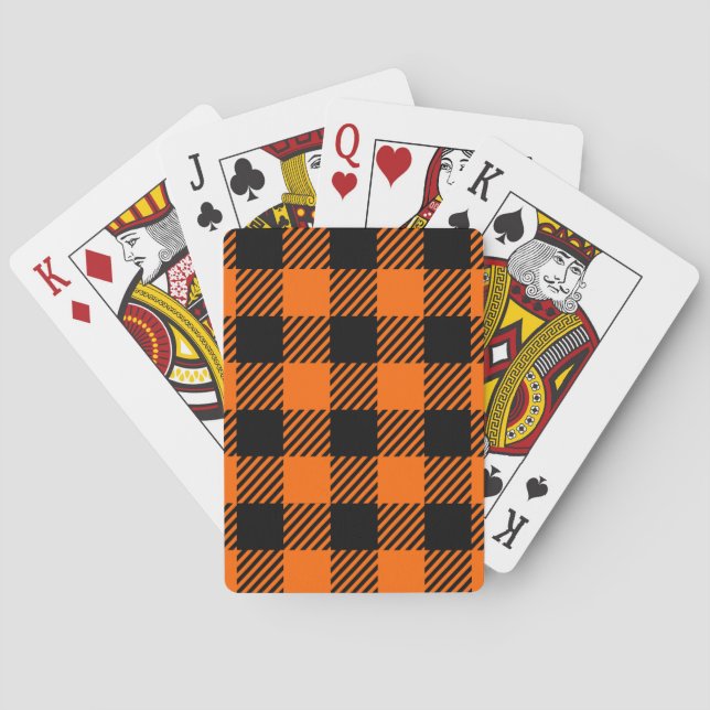 Thanksgiving Plaid Pattern In Black And Orange Pla Playing Cards (Back)