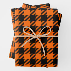 Thanksgiving Plaid Pattern In Black And Orange Wrapping Paper Sheet