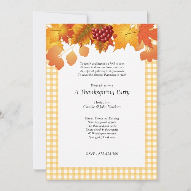 Thanksgiving Plaid Picnic Party Invitation (Front)