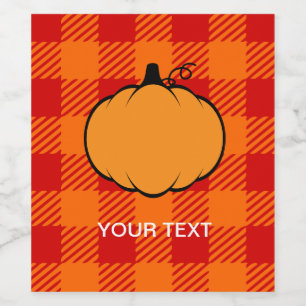 Thanksgiving Plaid Pumpkin Drawing Custom Text  Wine Label