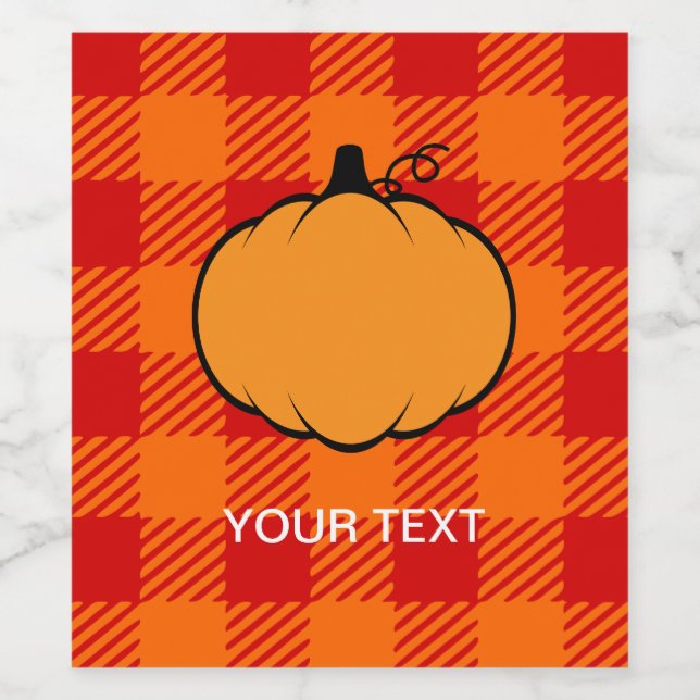 Thanksgiving Plaid Pumpkin Drawing Custom Text  Wine Label (Single Label)