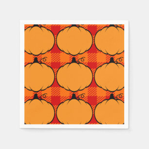 Thanksgiving Plaid Pumpkin Drawing Napkin