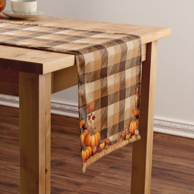 Thanksgiving Plaid with Pumpkin border Long Table Runner (In Situ)