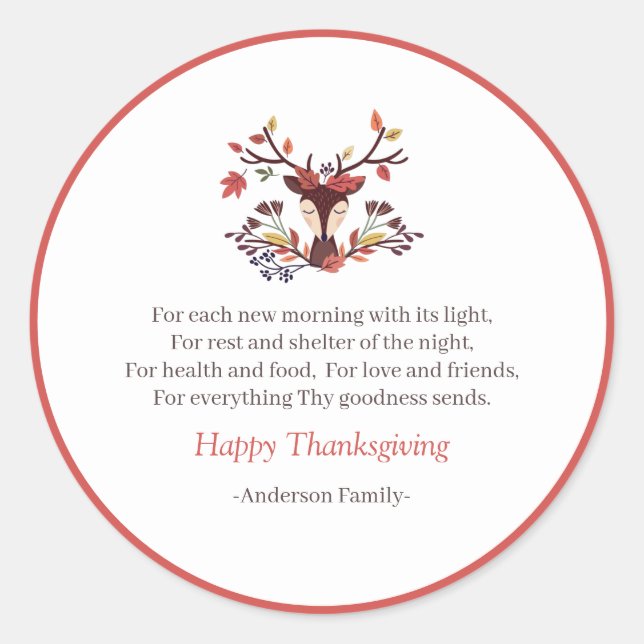 Thanksgiving Poem Country Rustic Autumn Foliage Classic Round Sticker (Front)