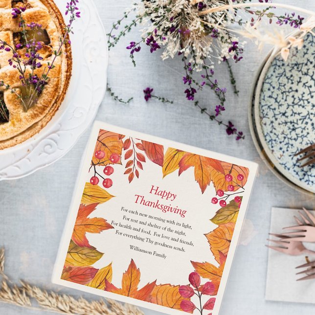 Thanksgiving Poem Country Rustic Autumn Foliage Napkin (Creator Uploaded)