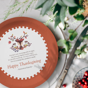 Thanksgiving Poem Country Rustic Autumn Foliage Paper Plate
