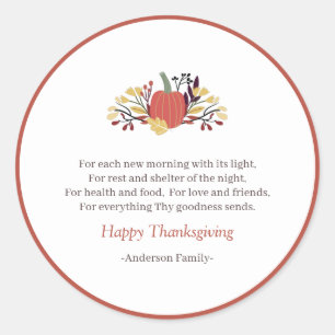 Thanksgiving Poem Country Rustic Pumpkin Bouquet Classic Round Sticker