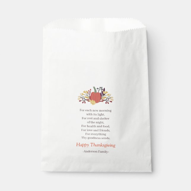 Thanksgiving Poem Country Rustic Pumpkin Bouquet Favour Bags (Front)