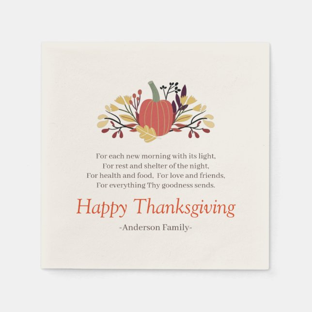 Thanksgiving Poem Country Rustic Pumpkin Bouquet Napkin (Front)