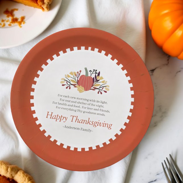 Thanksgiving Poem Country Rustic Pumpkin Bouquet Paper Plate (Creator Uploaded)
