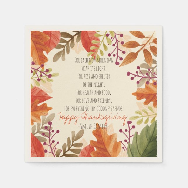Thanksgiving Poem. Happy Thanksgiving. Custom. Napkin (Front)