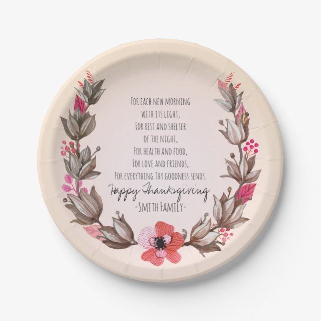 Thanksgiving Poem. Happy Thanksgiving. Custom. Paper Plate (Front)