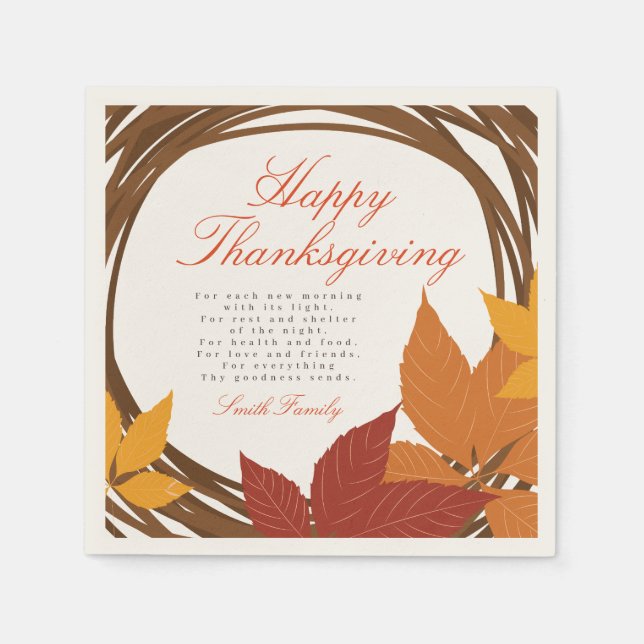 Thanksgiving Poem Happy Thanksgiving Napkin (Front)