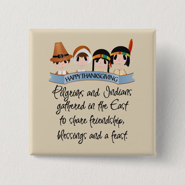 Thanksgiving poem Holiday Indians Pilgrims 15 Cm Square Badge (Front)