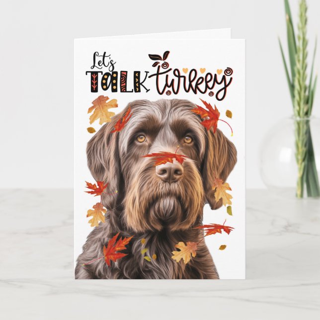 Thanksgiving Pointing Griffon Let's Talk Turkey Holiday Card (Front)