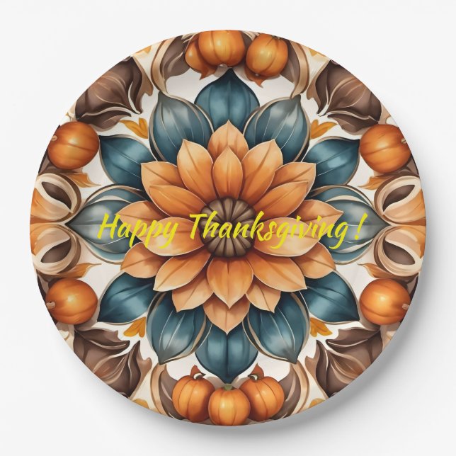 Thanksgiving Popular Pumpkin Autumn Collection Paper Plate (Front)