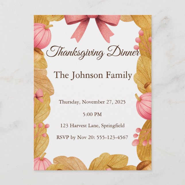 Thanksgiving Postcard with Autumn Wreath (Front)