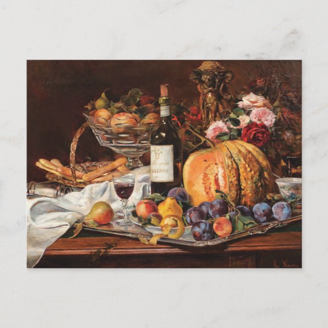 Thanksgiving Postcard with Fruits and Wine (Front)