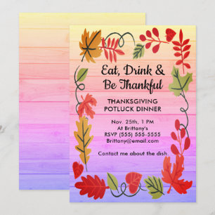 Thanksgiving Potluck Dinner Colourful Wood Invite