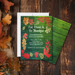 Thanksgiving Potluck Dinner Dark Green Wood Invite