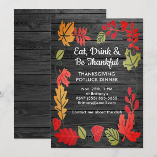 Thanksgiving Potluck Dinner Dark Grey Wood Invite