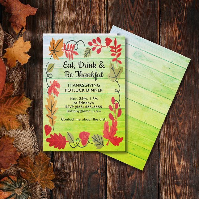 Thanksgiving Potluck Dinner LT Green Wood Invite (Thanksgiving Potluck Dinner LT Green Wood Invite)