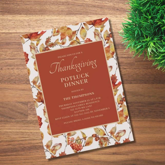 Thanksgiving Potluck Dinner Terracotta Foliage  Invitation (Creator Uploaded)