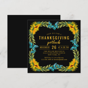 Thanksgiving Potluck Dinner Watercolor Sunflowers Invitation
