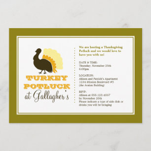 Thanksgiving potluck orange green turkey dinner invitation