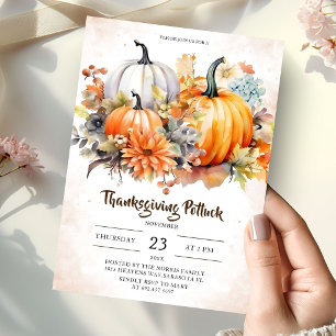 Thanksgiving Potluck Pumpkin Rustic Invitation