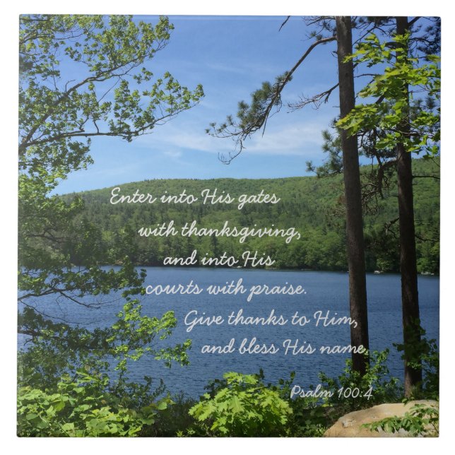 Thanksgiving Psalm 100:4 Photograph Squam Lake  Tile (Front)