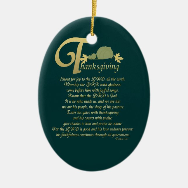 Thanksgiving - Psalm 100 Ceramic Tree Decoration (Front)