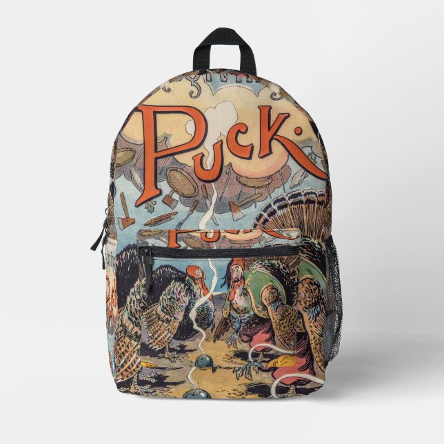 Thanksgiving Puck Vintage Illustration Printed Backpack (Front)