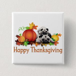 Thanksgiving Pugs and Pumpkins Gifts, Tees 15 Cm Square Badge