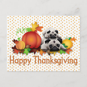Thanksgiving Pugs and Pumpkins Gifts, Tees Holiday Postcard