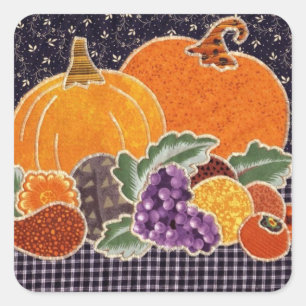 Thanksgiving Pumpkin and Friends Patchwork Square Sticker