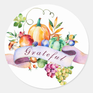 Thanksgiving Pumpkin and Fruit Round Sticker