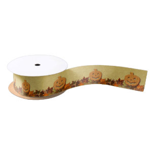 Thanksgiving Pumpkin and Leaves Satin Ribbon