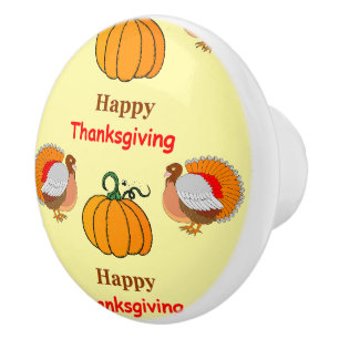 Thanksgiving pumpkin and turkey ceramic knob