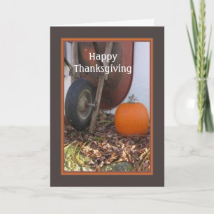 Thanksgiving Pumpkin and Wheelbarrow Holiday Card