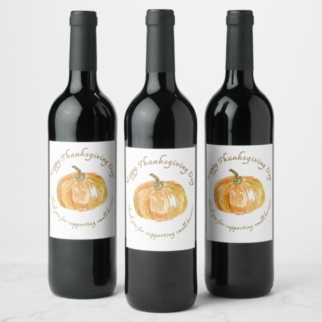Thanksgiving Pumpkin & Autumn Wine Label (Bottles)