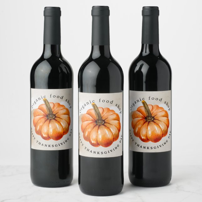 Thanksgiving Pumpkin & Autumn Wine Label (Bottles)