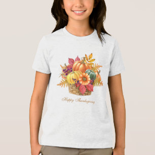 Thanksgiving Pumpkin Basket Girls T-Shirt Tri-Blend Shirt